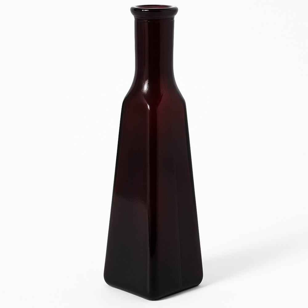 VTG MCM Dark Amethyst Geometric Art Glass Bottle Triangle Shaped‎ Vase 9.5” Tall